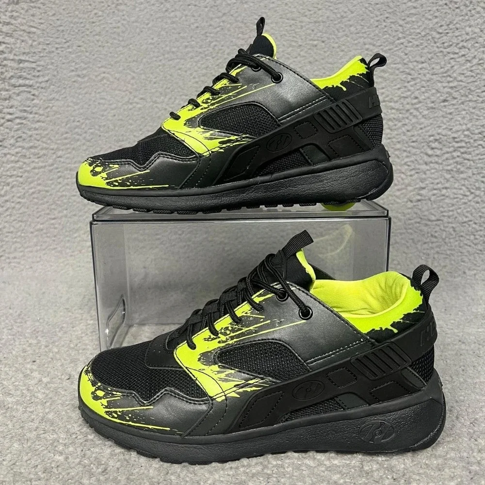 Heelys Force Skate Shoes Men's Sz 7 Black Neon Green Lace‎ Up Wheeled Sneakers